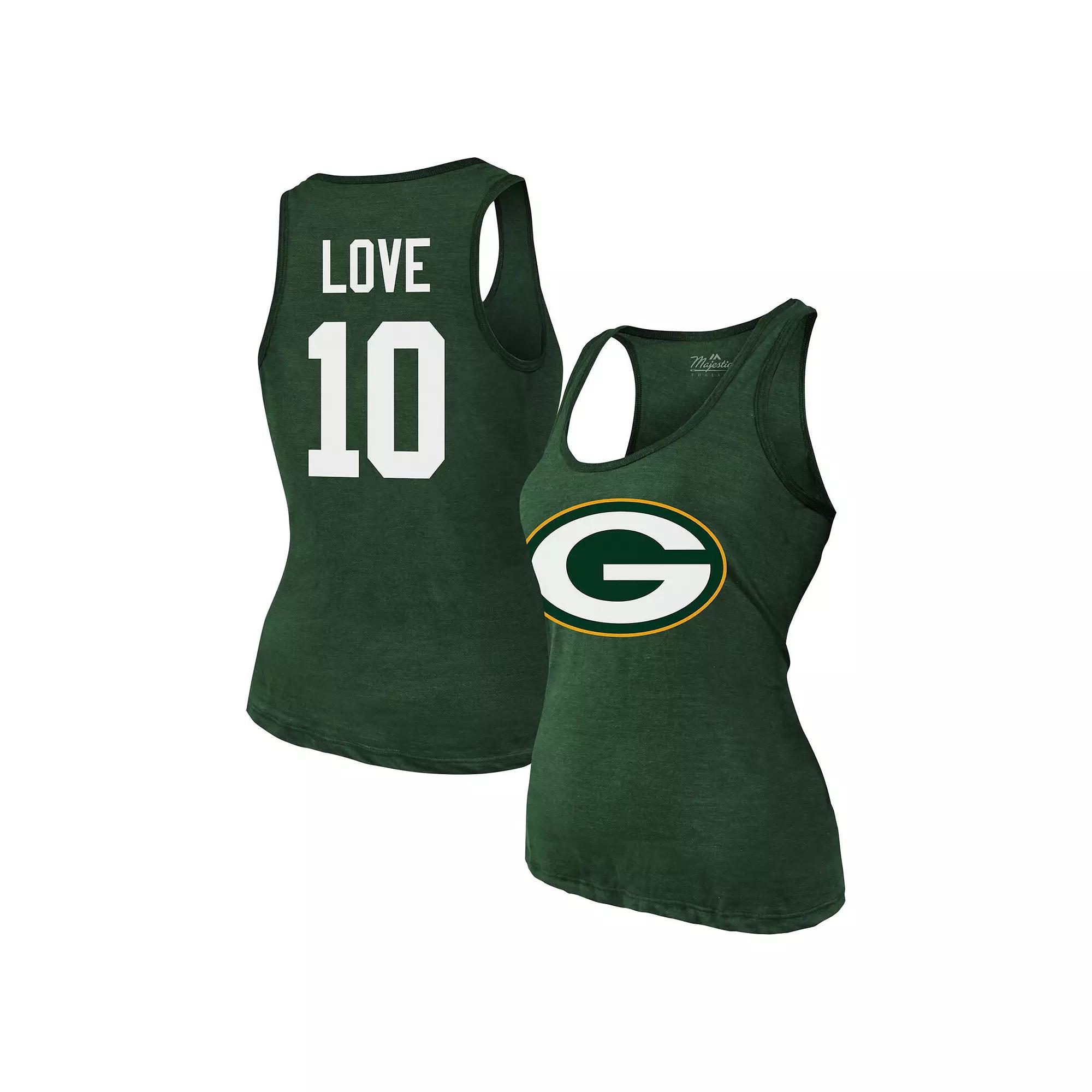 Women's Majestic Threads Jordan Love Green Green Bay Packers Name & Number Tri-Blend Tank Top,  Product Image