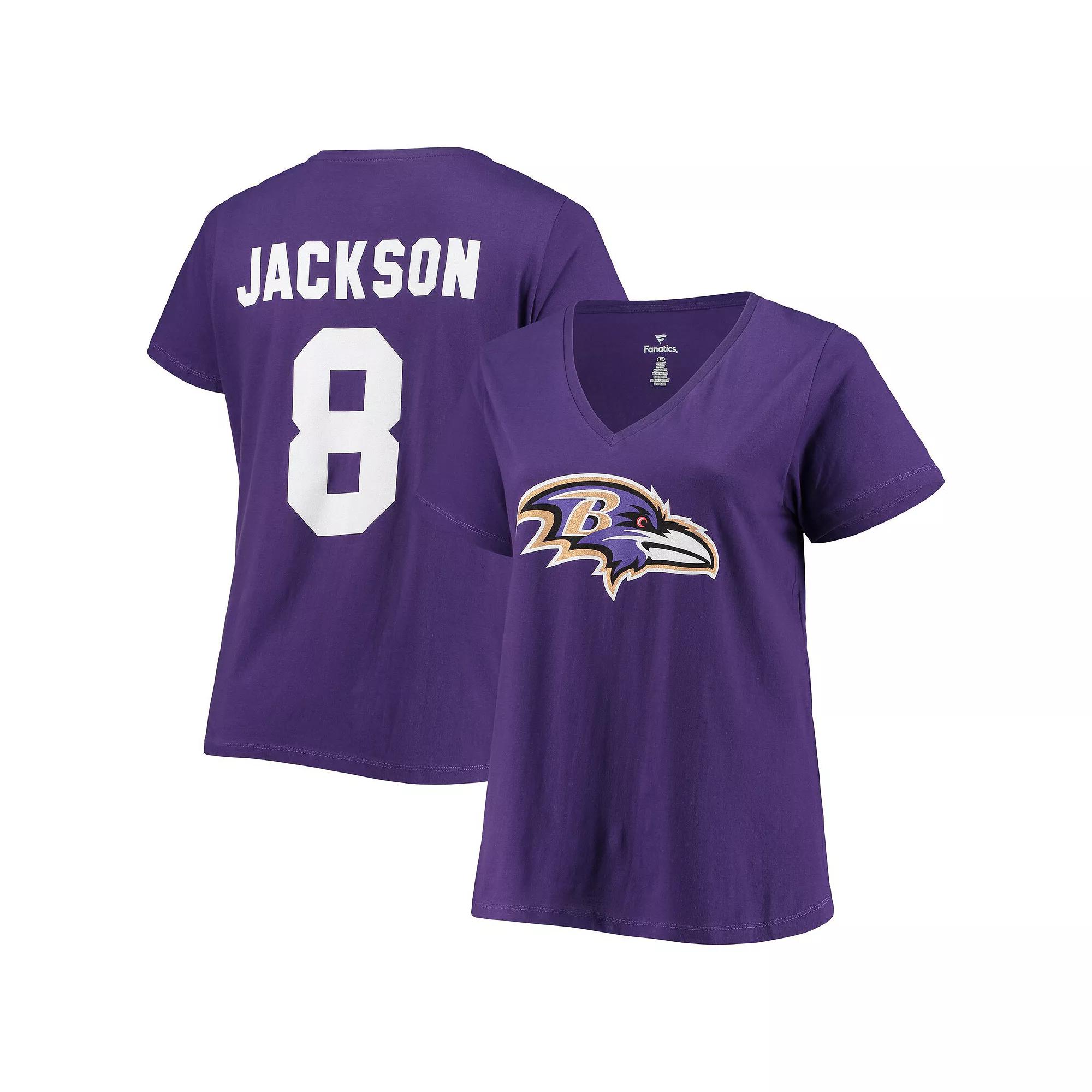 Women's Fanatics Branded Lamar Jackson Purple Baltimore Ravens Plus Size Name & Number V-Neck T-Shirt, Size: 4XL Product Image