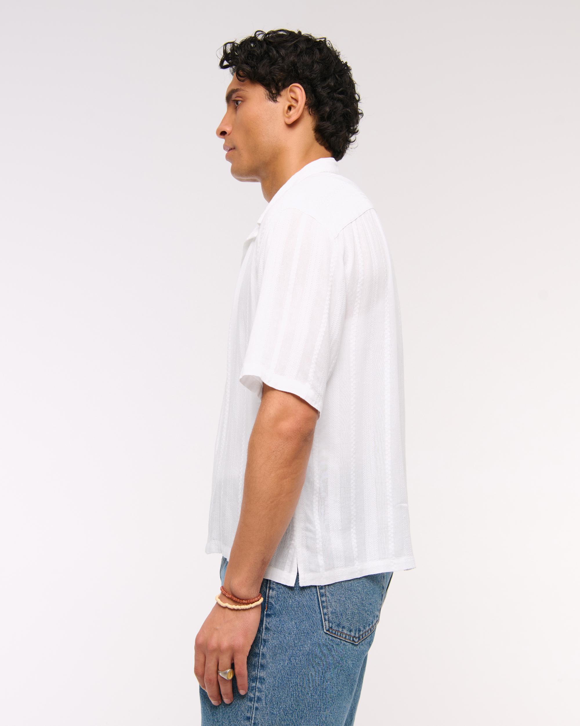 Camp Collar Cropped Button-Up Shirt Product Image