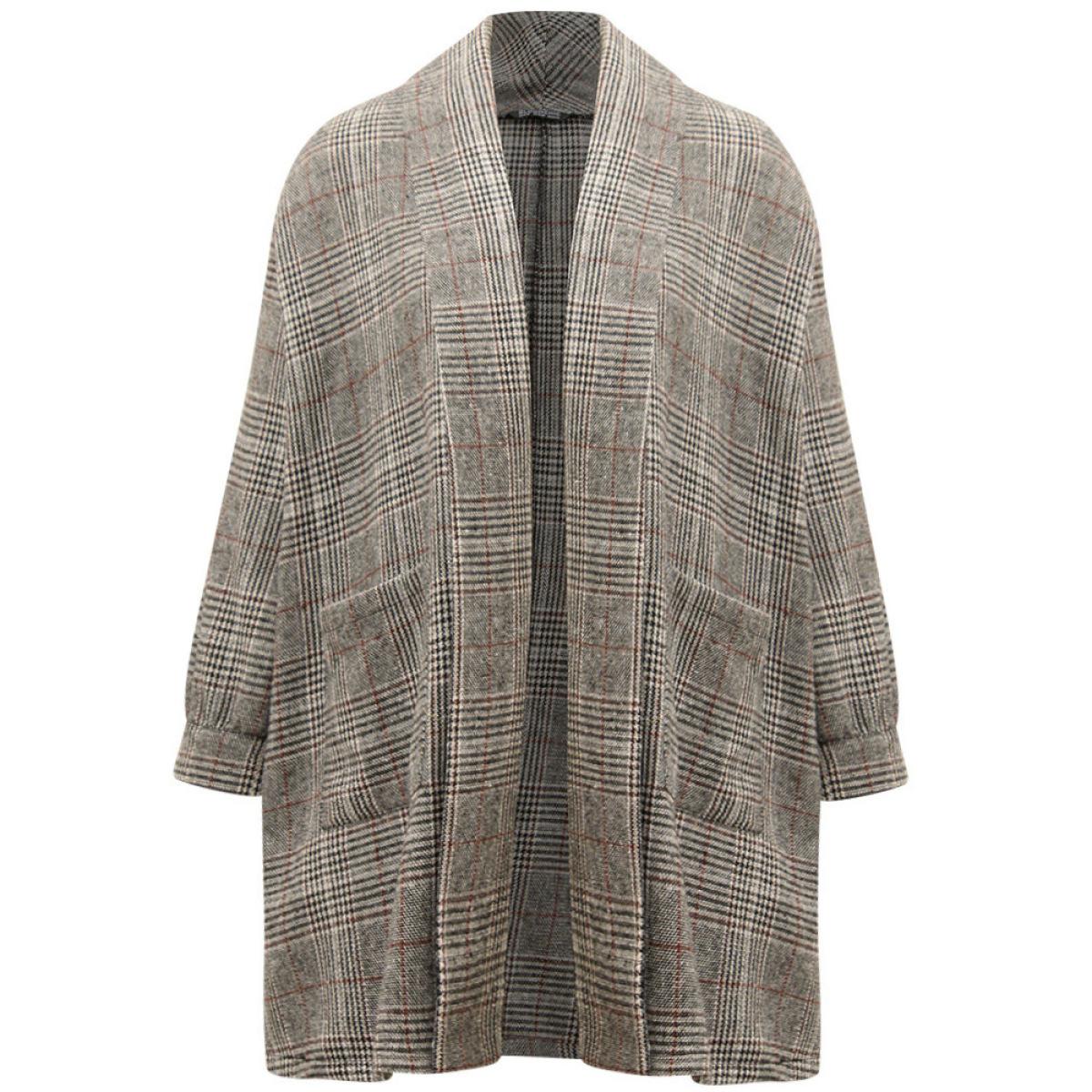 Plus Size Plaid Lapel Collar Patched Pocket Coat Women Tan Casual Texture Ladies Dailywear Winter Coats BloomChic 26/4X Product Image