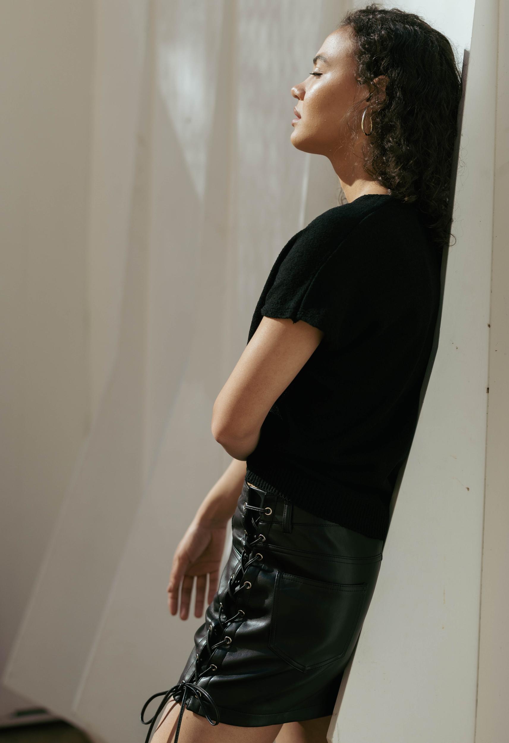 Lace Up Leather Mini Skirt Product Image