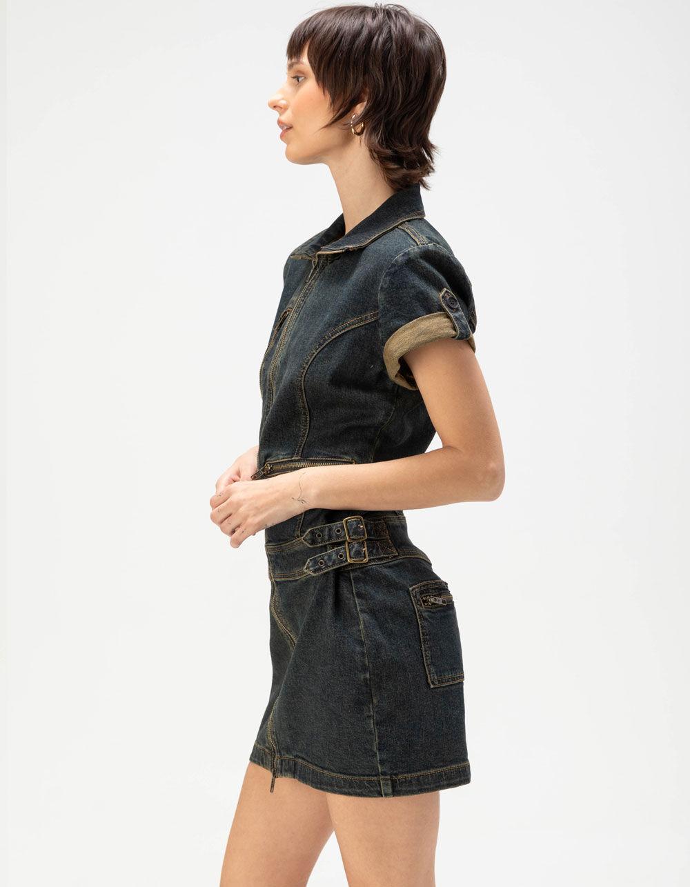 GUESS ORIGINALS Utility Womens Denim Mini Zip Dress - Dark Wash Product Image