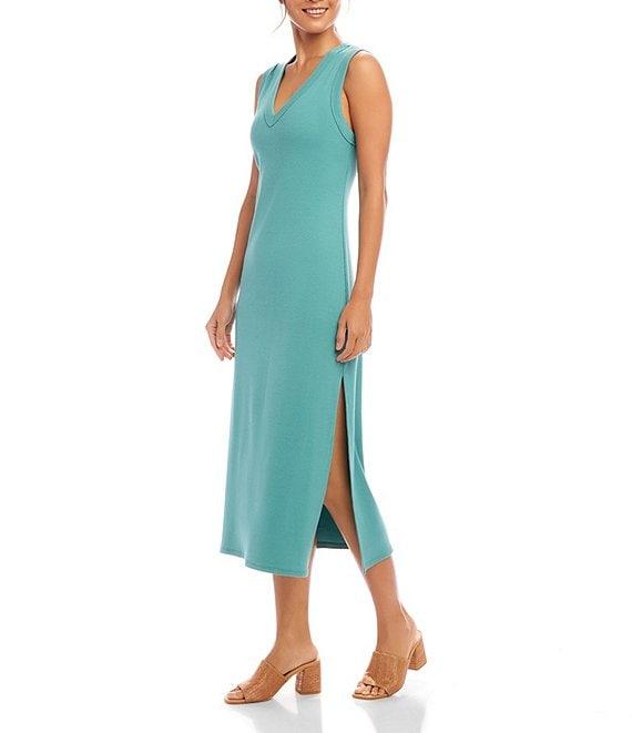 Karen Kane Ribbed Knit V-Neck Sleeveless Midi Dress Product Image