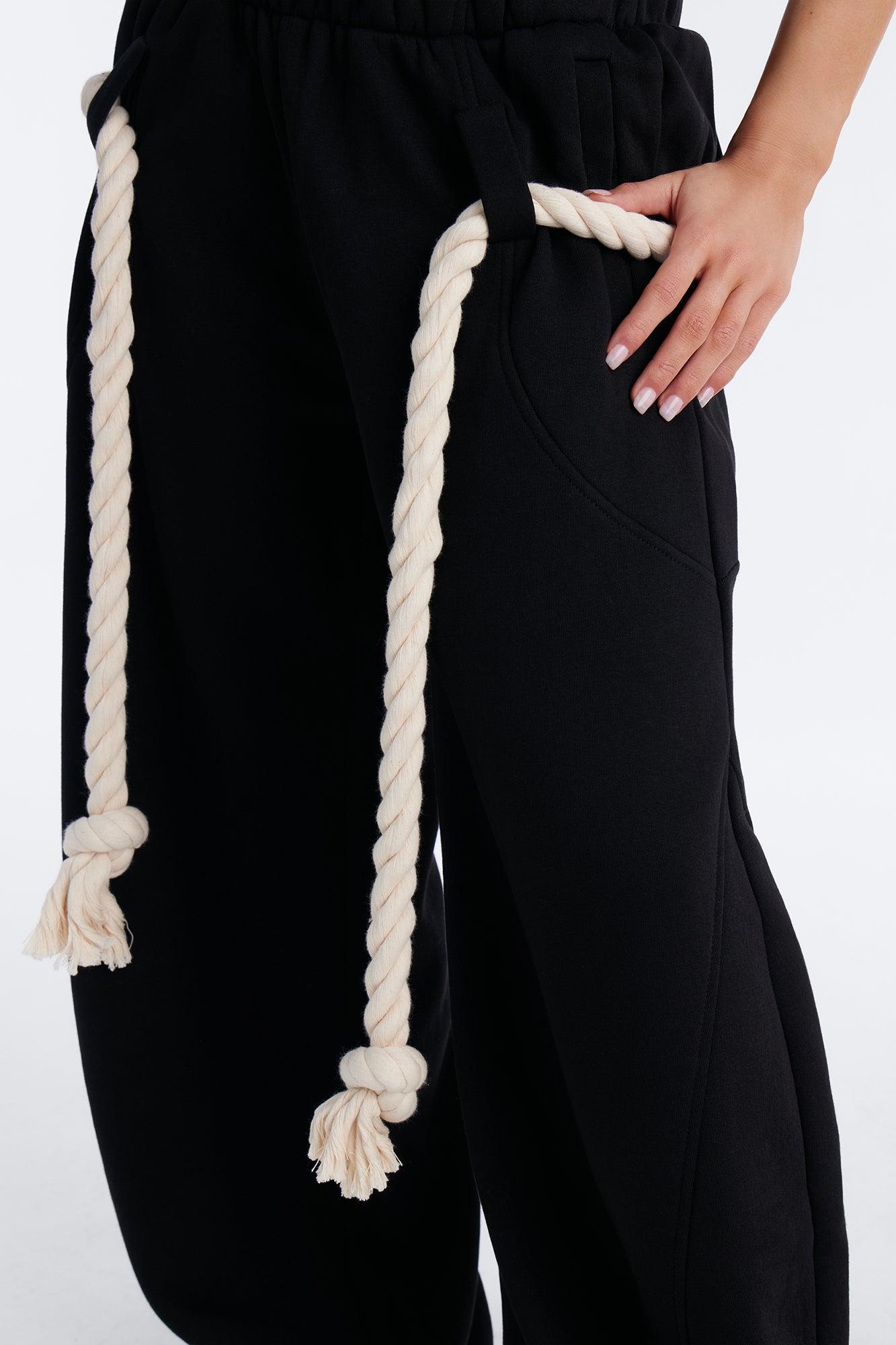 Rope Me In Baggy Barrel Sweatpants - Black Female Product Image