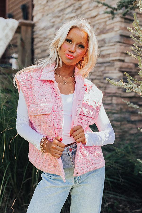 Mountain Lodge Cutie Quilted Vest in Pink Product Image