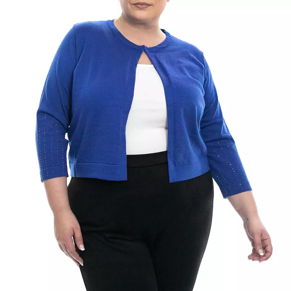 Plus Size Nina Leonard Heat Seal Bolero, Women's, Size: 1XL, Blue Product Image