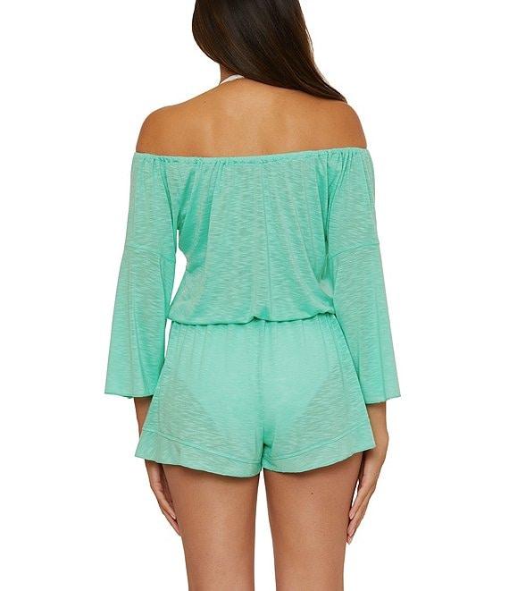 Becca By Rebecca Virtue Modern Edge Cassidy Ribbed Knit Off-The-Shoulder Romper Swim Cover-Up Product Image