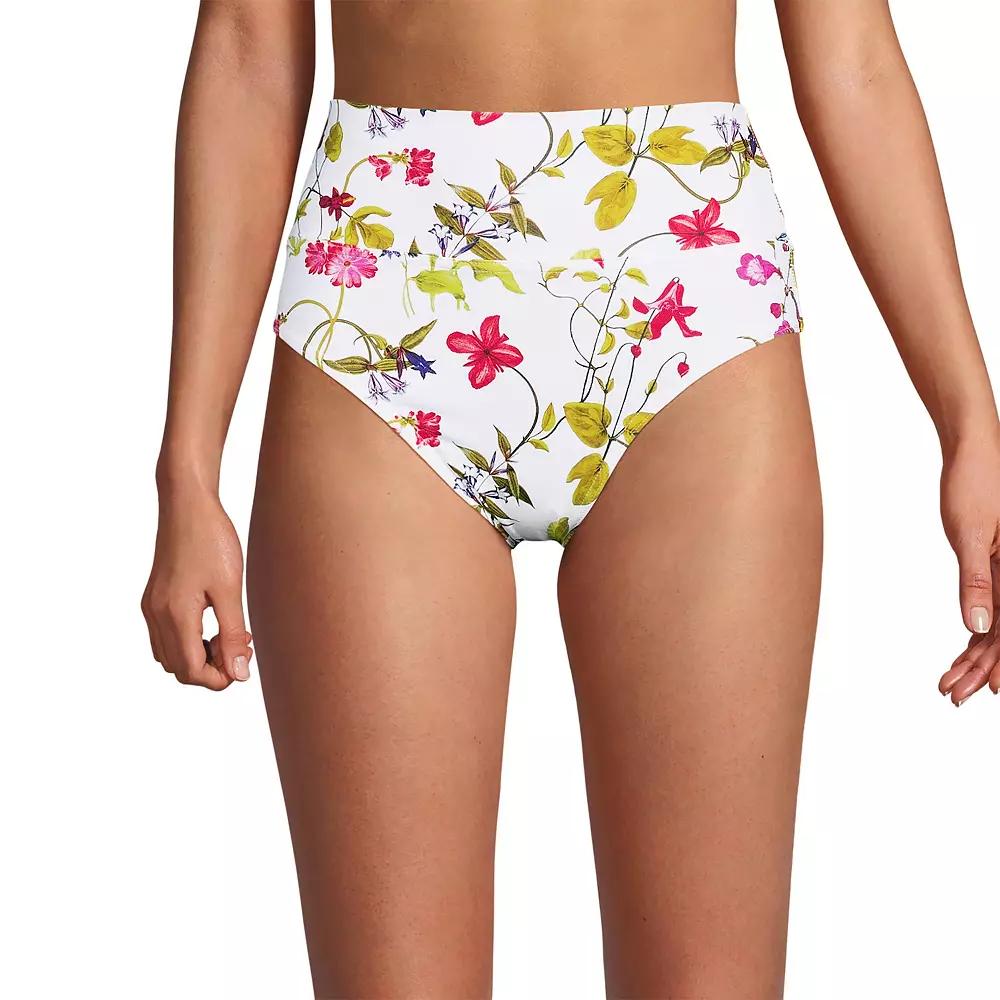 Women's Lands' End Chlorine Resistant Fold Over High Waisted Bikini Bottoms, Size: 16, White Garden Floral Product Image