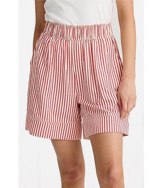 Brave + True Broadway High Rise Coordinaitng Elastic Waistband Pull On Striped Seersucker Shorts Product Image