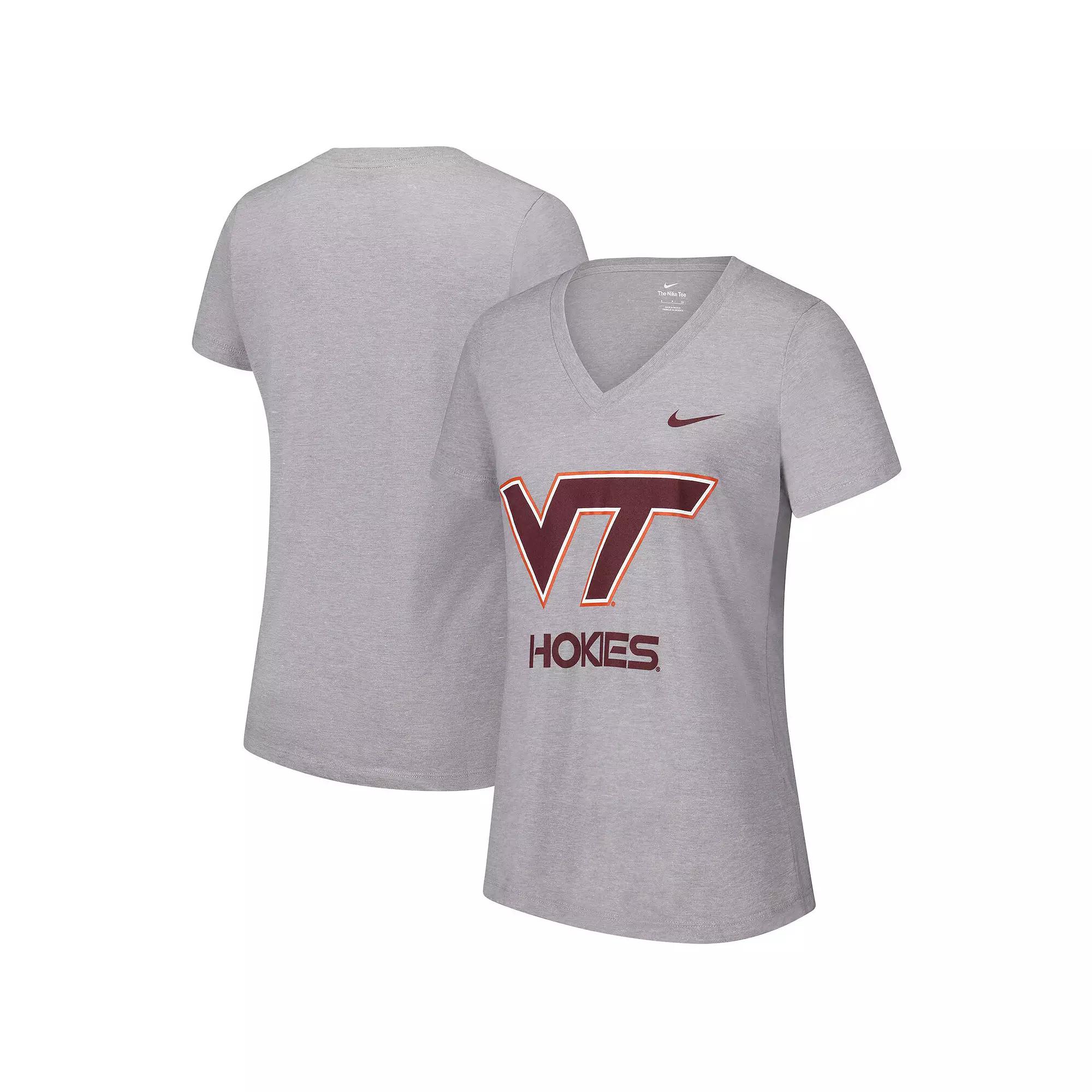 Women's Nike Gray Virginia Tech Hokies Script Over Logo Tri-Blend V-Neck T-Shirt, Size: Small, Grey Product Image