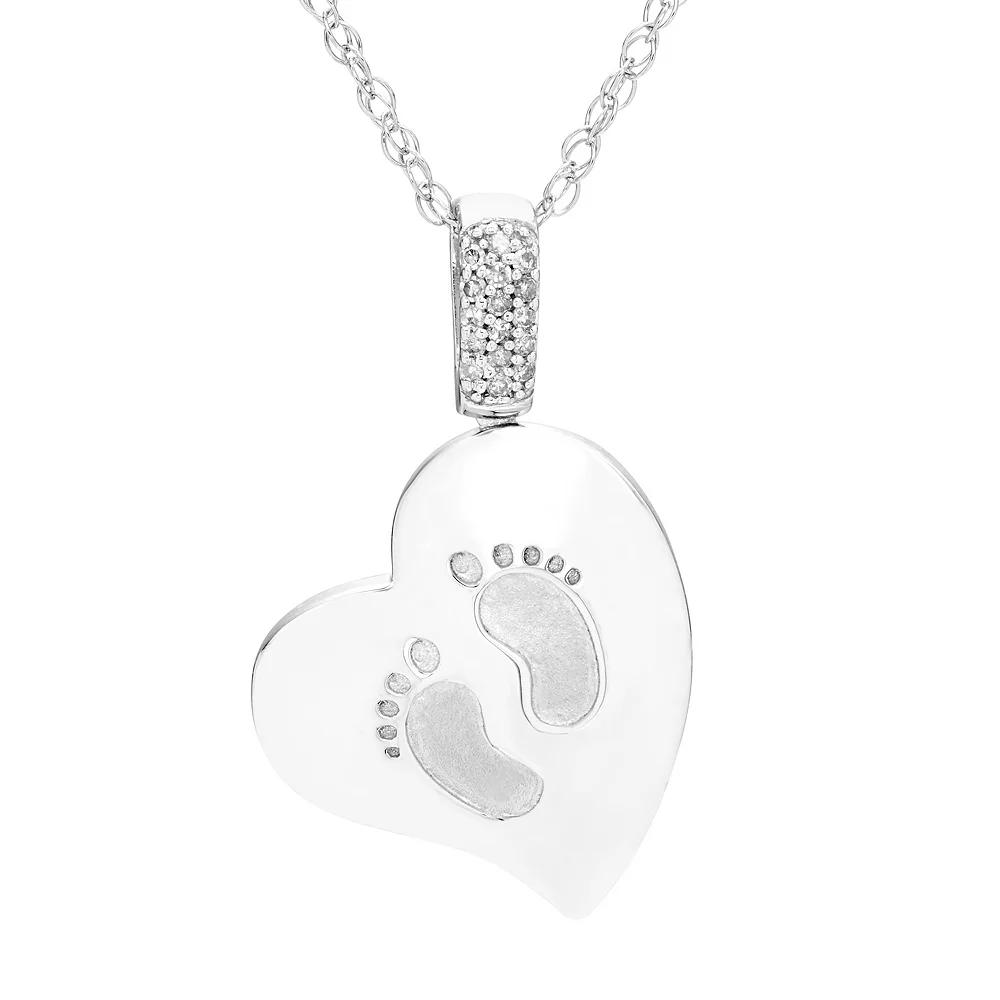 Boston Bay Diamonds Sterling Silver Diamond Accent Heart Footprint Mother's Pendant Necklace, Women's, Size: 18" Product Image