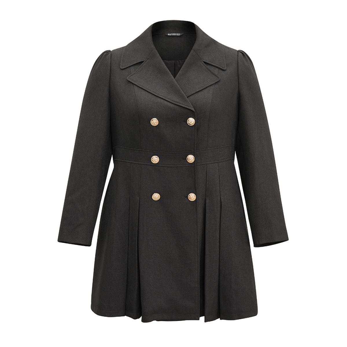 Plus Size Double Breasted Lapel Collar Plicated Detail Coat Women Black Elegant Lined Ladies Dailywear Winter Coats BloomChic 28/5X Product Image