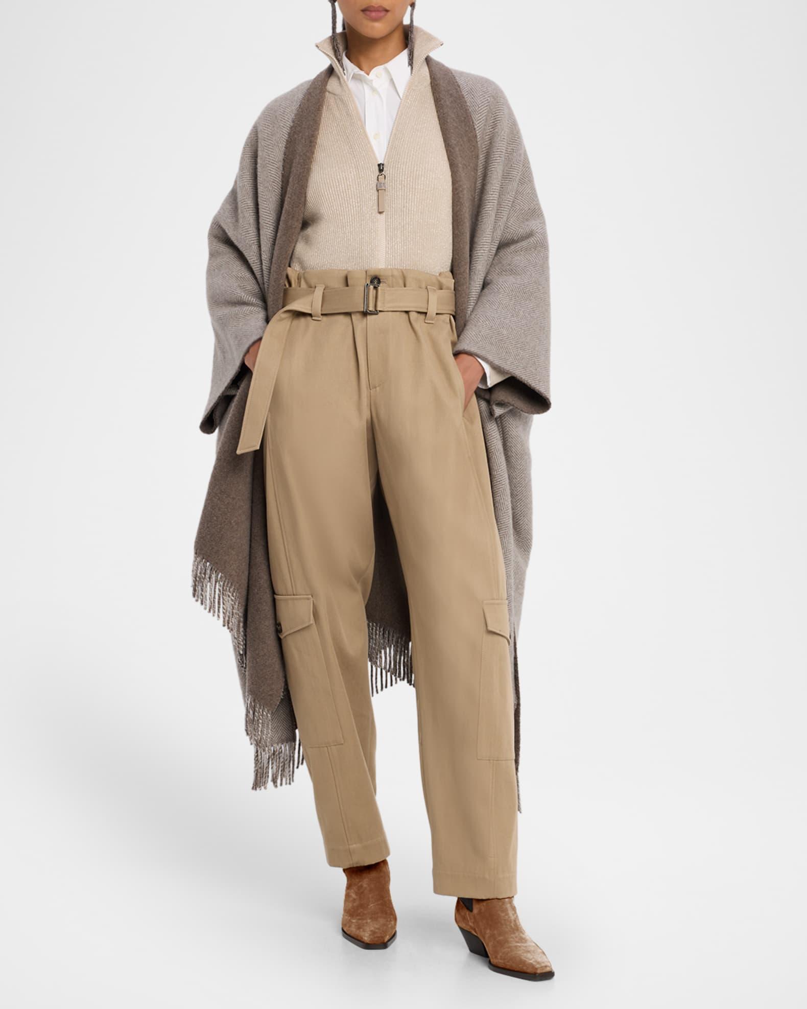 Reversible Metallic Herringbone Double Brushed Cashmere Poncho Product Image