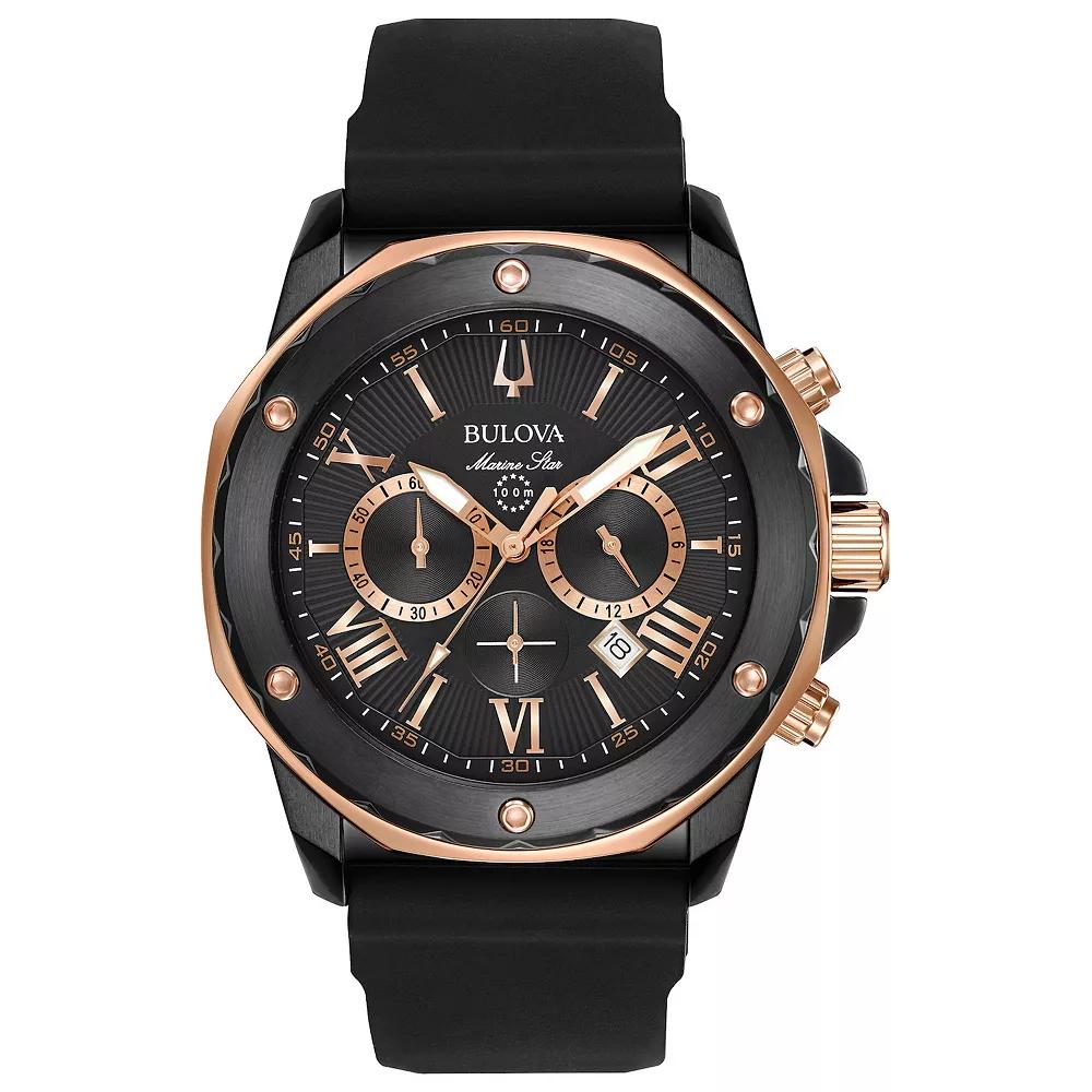 Bulova Men's Marine Star Stainless Steel Black Chronograph Black Rubber Strap Watch - 98B307,  Product Image