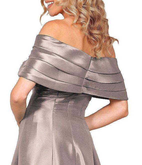 Terani Couture Pleated Off-the-Shoulder A-Line Gown Product Image