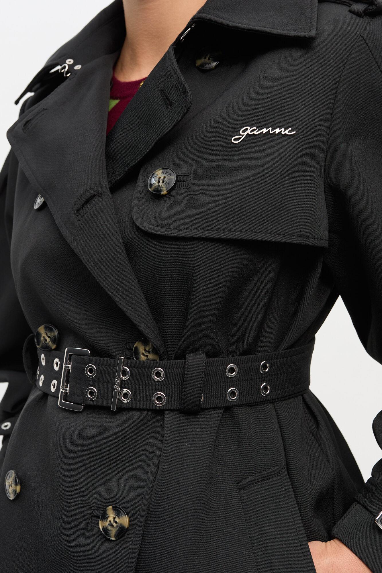 Black Heavy Twill Midi Trench Coat Product Image