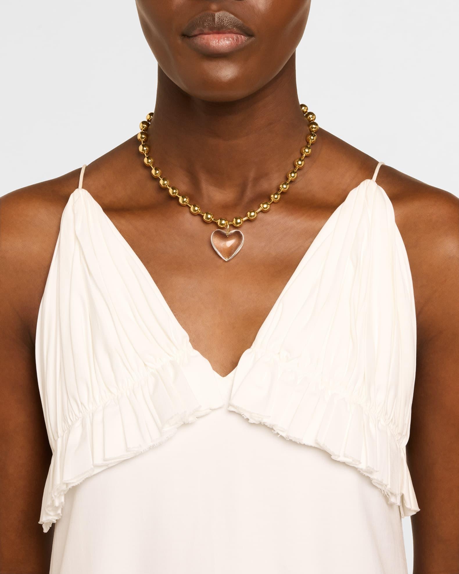 Clear Heart Pendant on Golden Ball Chain Necklace Product Image