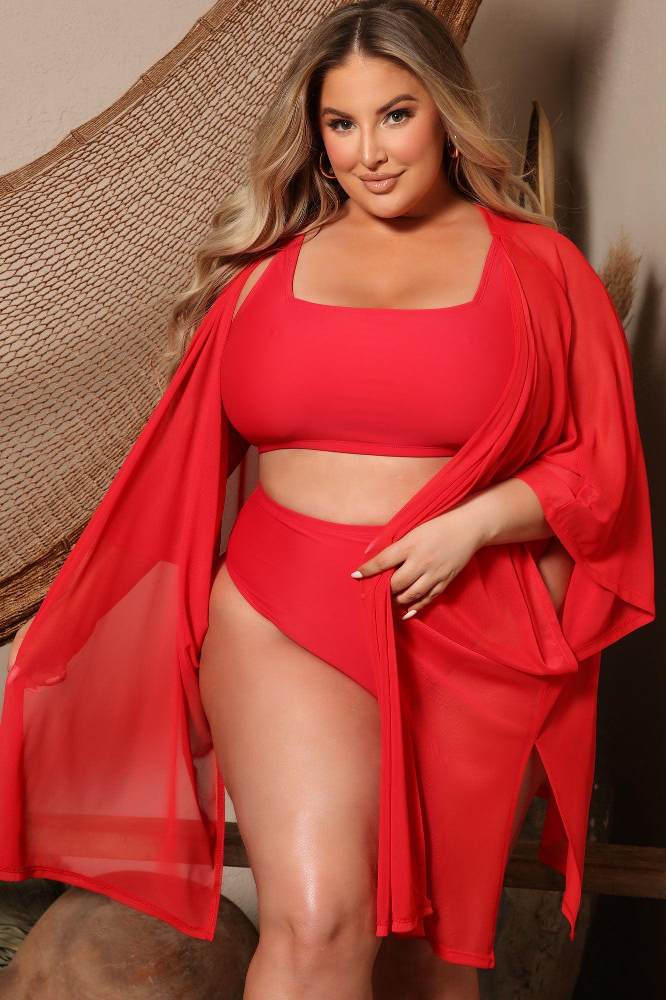 Maui Mix And Match Mesh Cover Up Kimono - Red Product Image