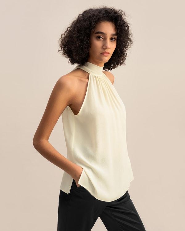 LILYSILK Silk Blouse Women Halter Neck Lily White 4 Product Image
