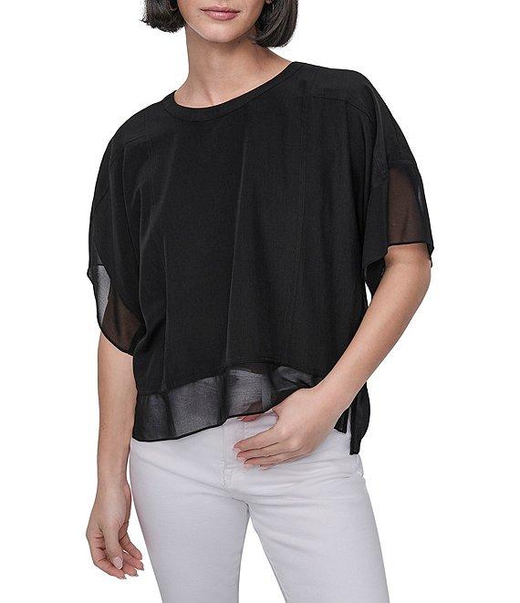 DKNY by Donna Karan Mixed Media Crew Neck Dolman Short Sleeve Top Product Image