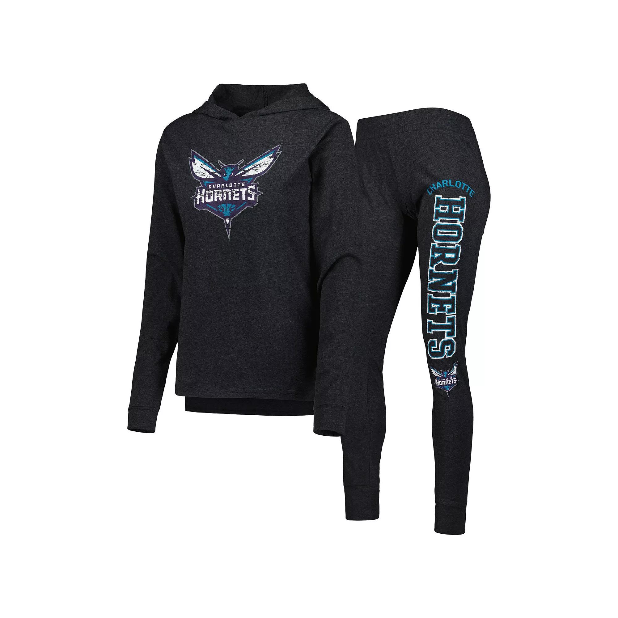 Women's Concepts Sport Heather Black Charlotte Hornets Team Hoodie & Pants Sleep Set, Size: Medium, Chr Charco Product Image
