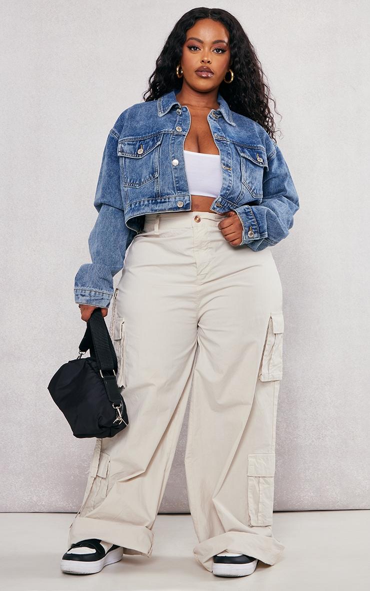 Plus Vintage Wash Cropped Denim Jacket Product Image