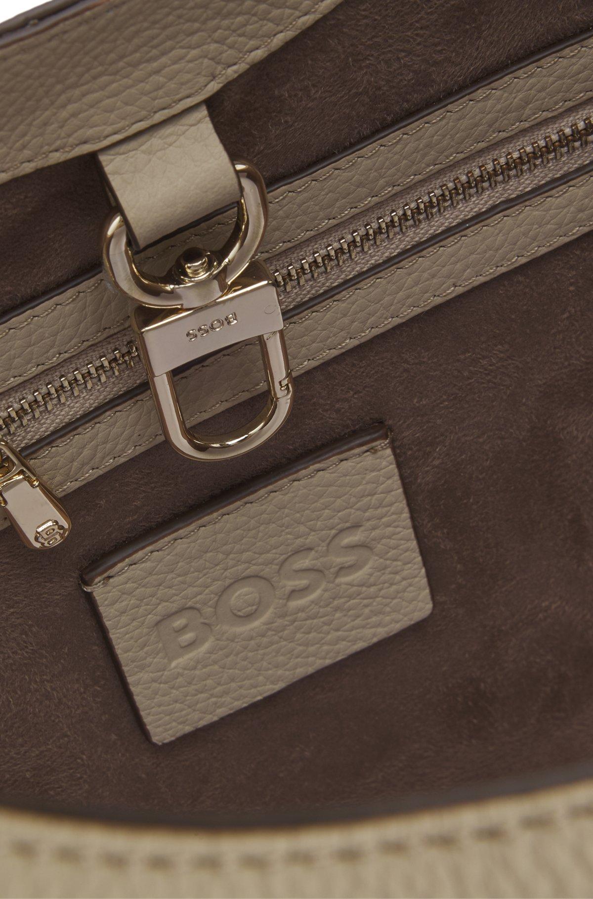 Leather tote bag with metallic logo lettering Product Image