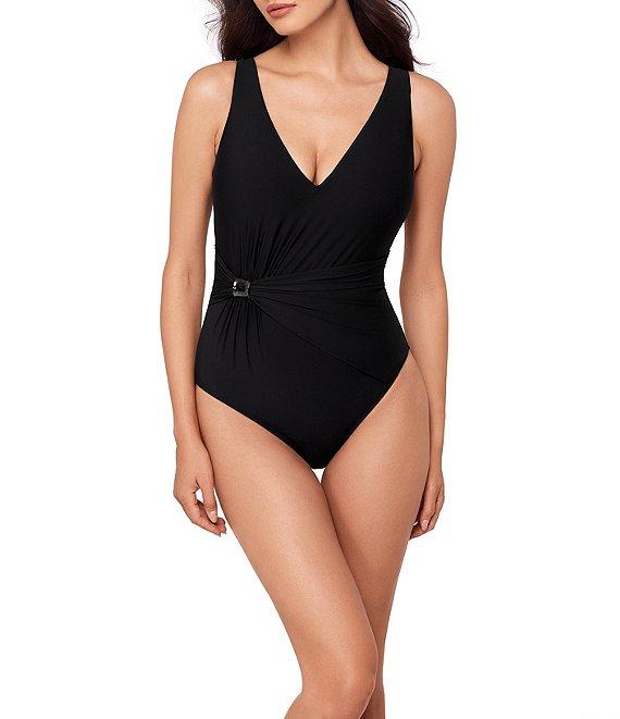 Magicsuit Solid Yara V-Neck Shirred Waist Surplice One Piece Swimsuit Product Image