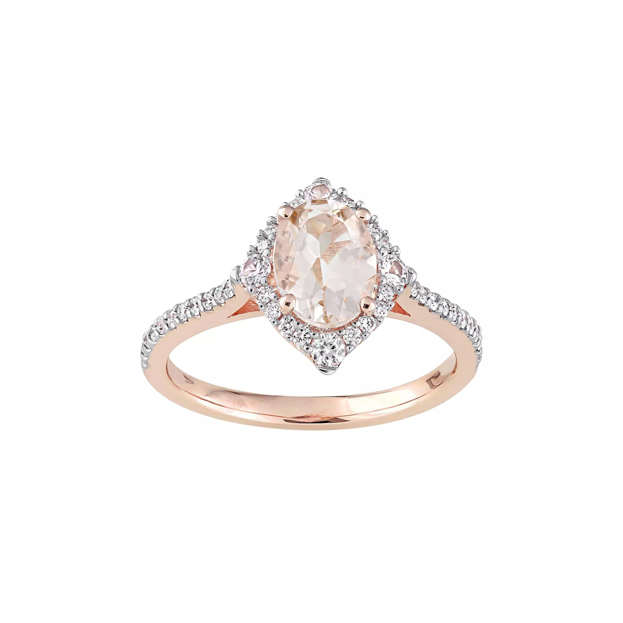 Stella Grace 10k Rose Gold Morganite, White Sapphire & 1/4 Carat T.W. Diamond Ring, Women's, Size: 5, 10k Pink Product Image