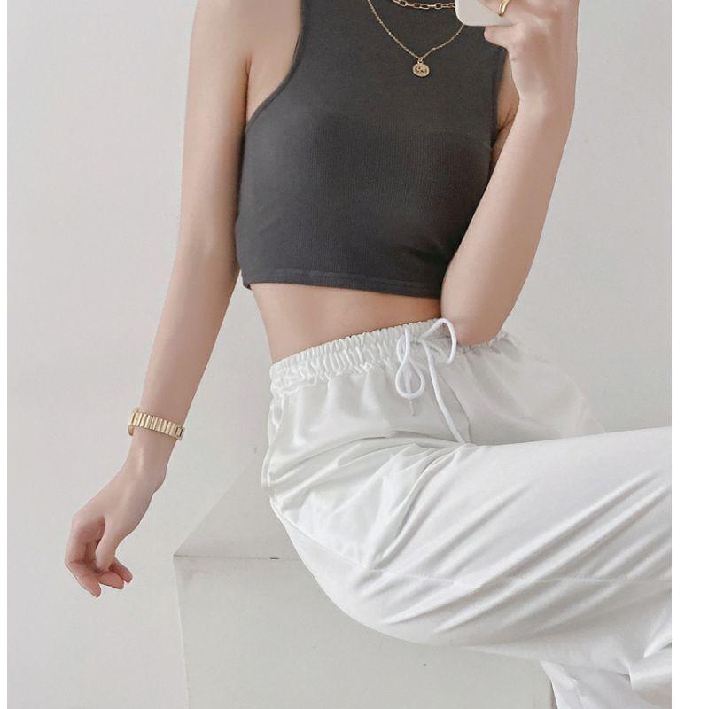 Mock Neck Plain Crop Tank Top Product Image