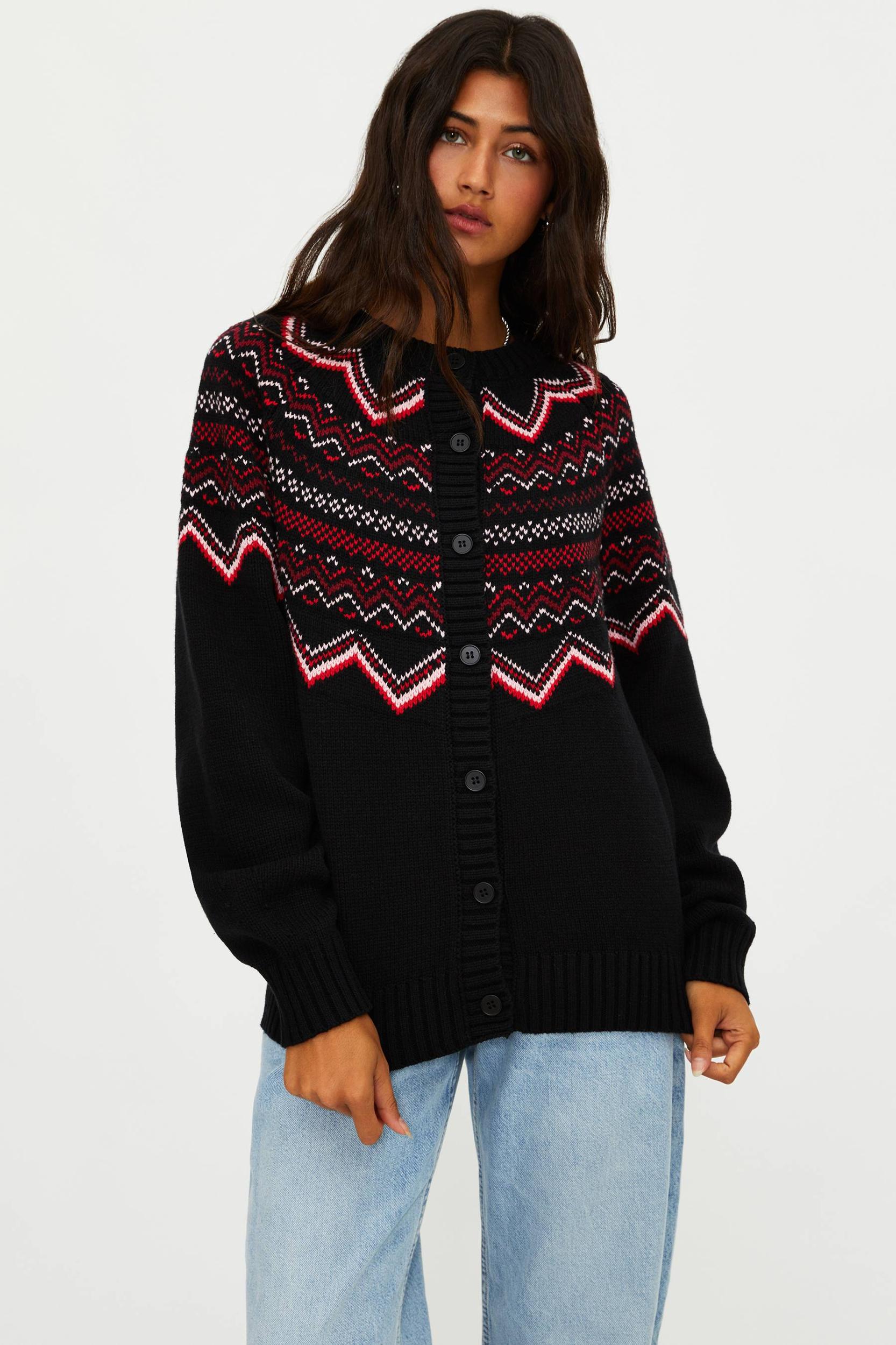 Anthropologie X Beach Riot Seraphine Cardigan Black Cheers Fairisle Product Image