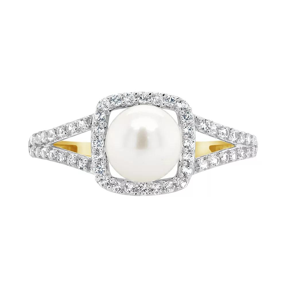 Celebration Gems 10K Yellow Gold 7mm Pearl & Created White Sapphire Ring, Women's, 10k Gold Product Image