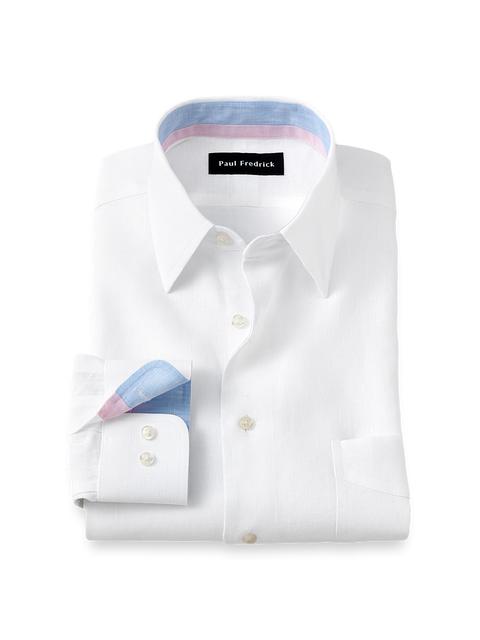 Non-Iron Linen Solid Dress Shirt With Contrast Trim - White Product Image