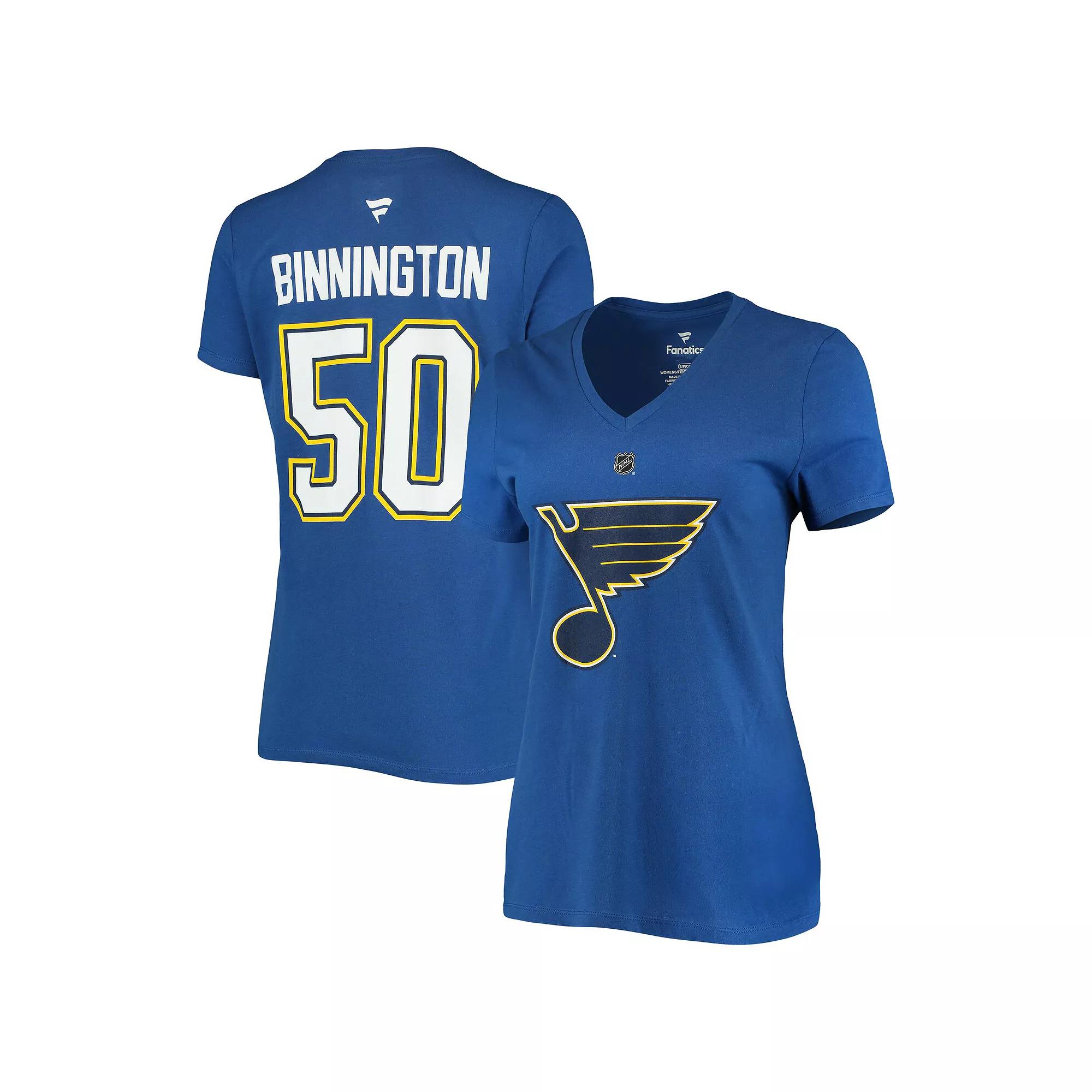 Women's Fanatics Branded Jordan Binnington Blue St. Louis Blues Team Authentic Stack Name & Number V-Neck T-Shirt, Size: Medium Product Image