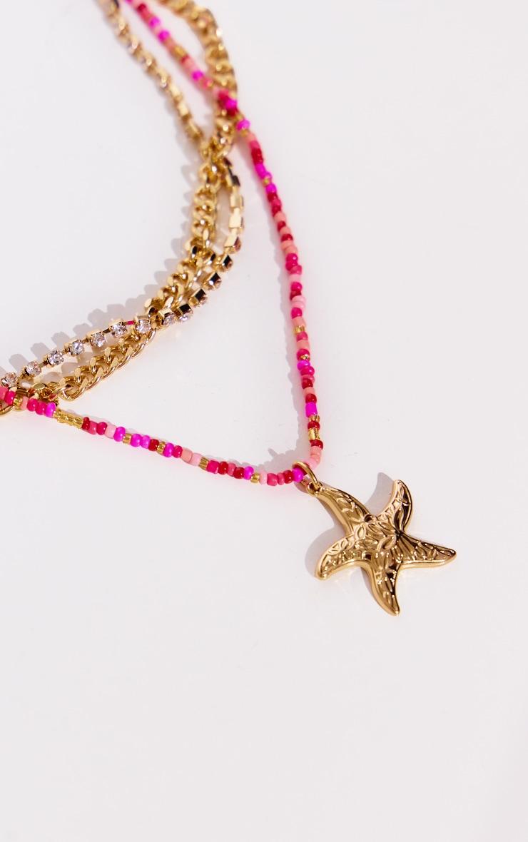 Gold Beaded Layered Starfish Necklace Product Image