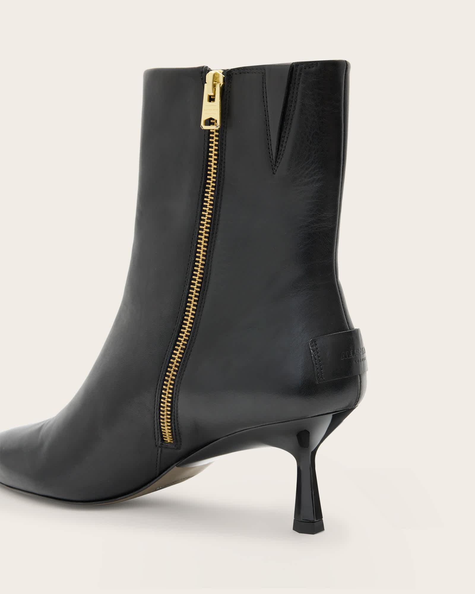 Vivian Pointed Toe Leather Boots Black | ALLSAINTS US Product Image