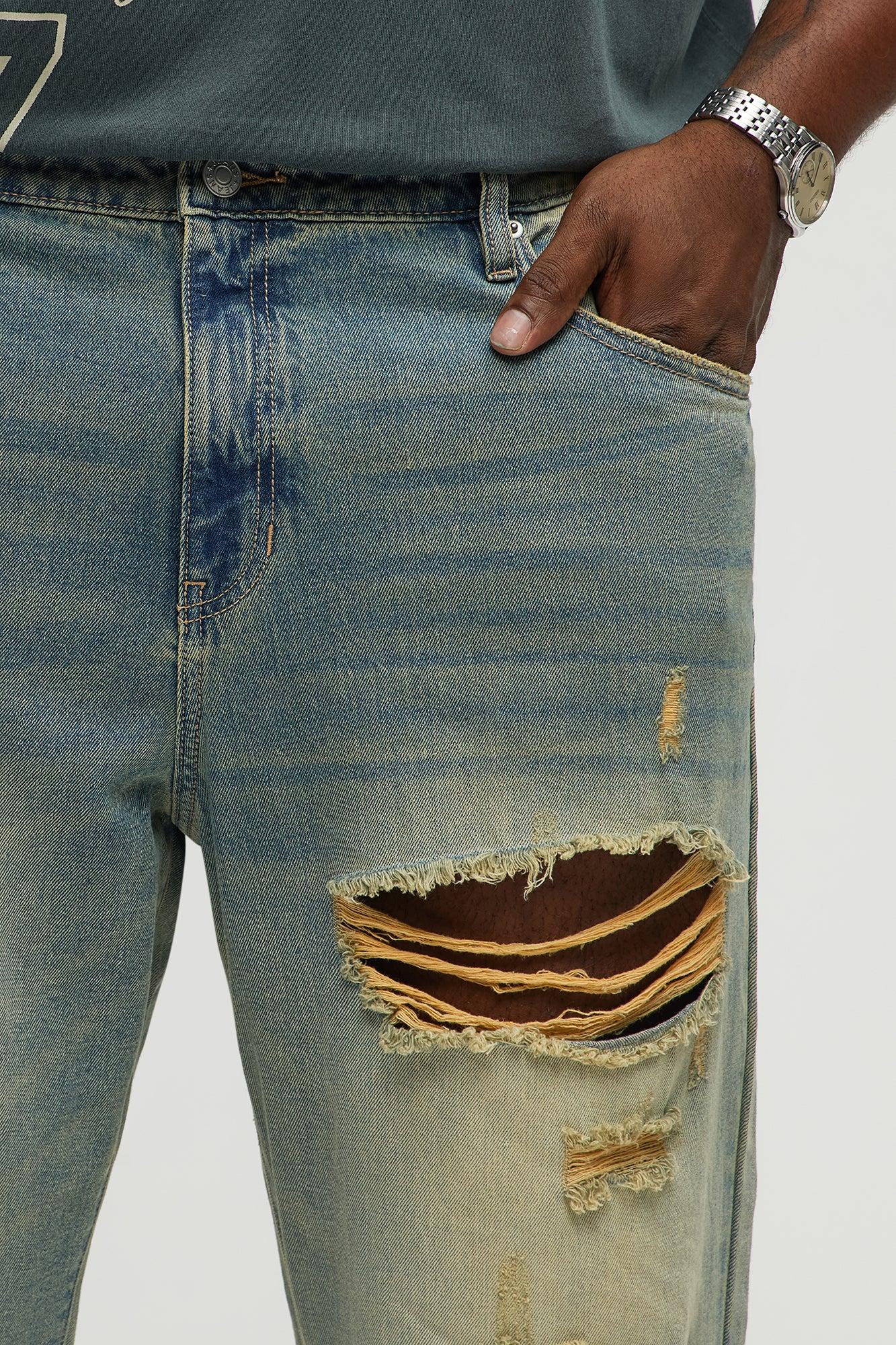 Get Down Distressed Straight Jeans - Vintage Blue Wash Product Image