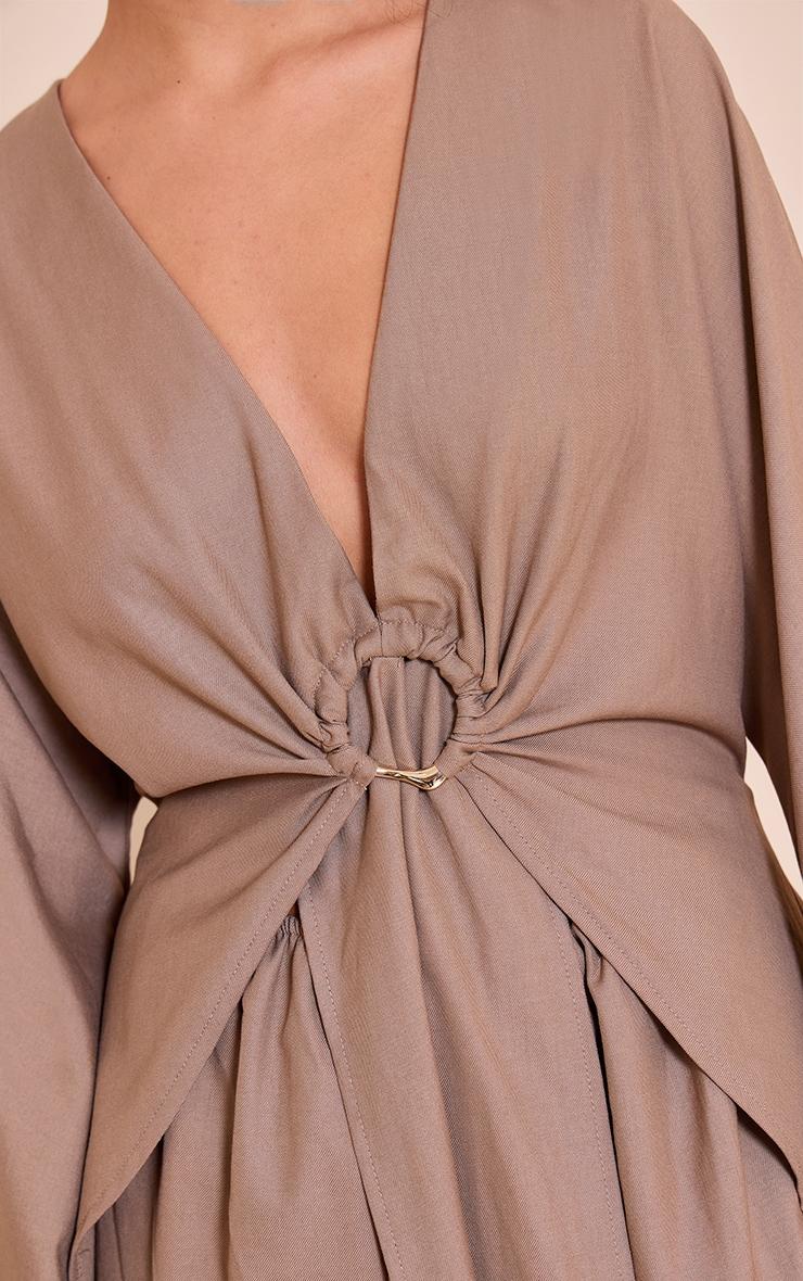 Mushroom Woven Trim Detail Plunge Drape Romper Product Image
