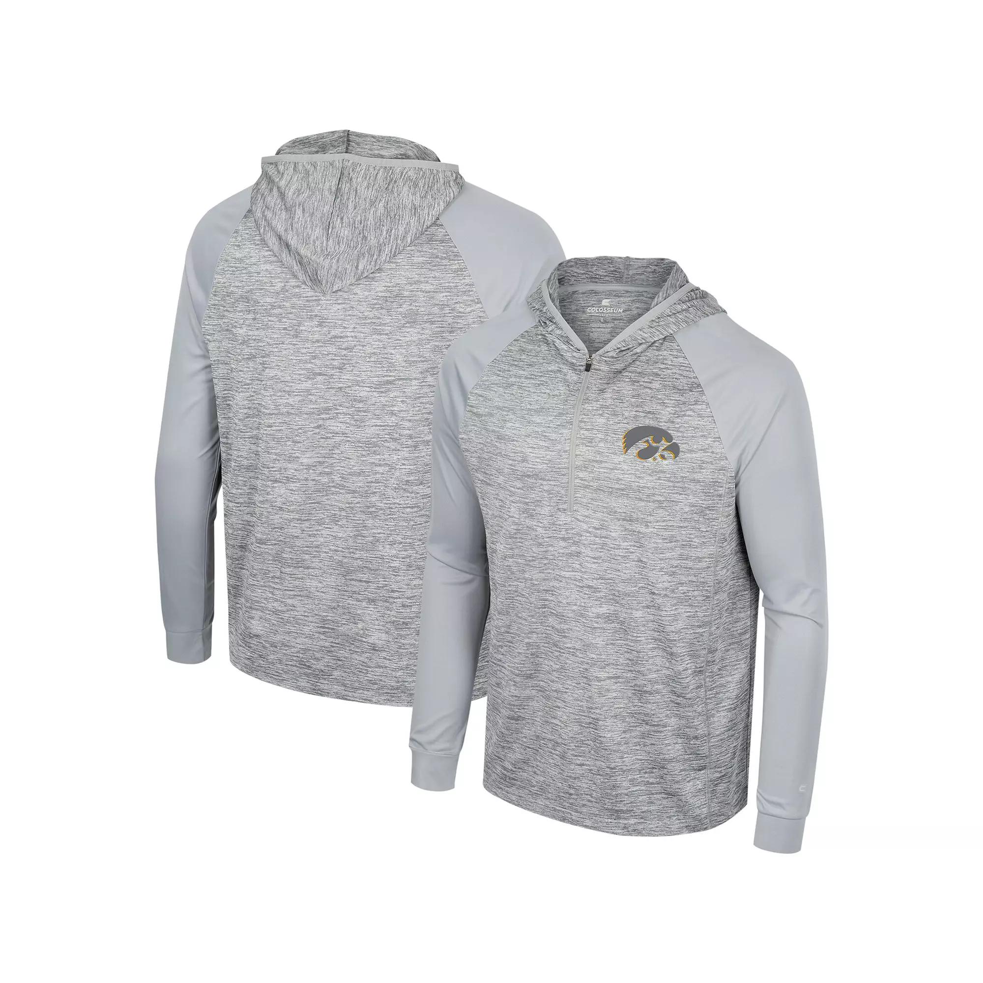 Men's Colosseum Gray Iowa Hawkeyes Cybernetic Raglan Quarter-Zip Hooded Top,  Product Image