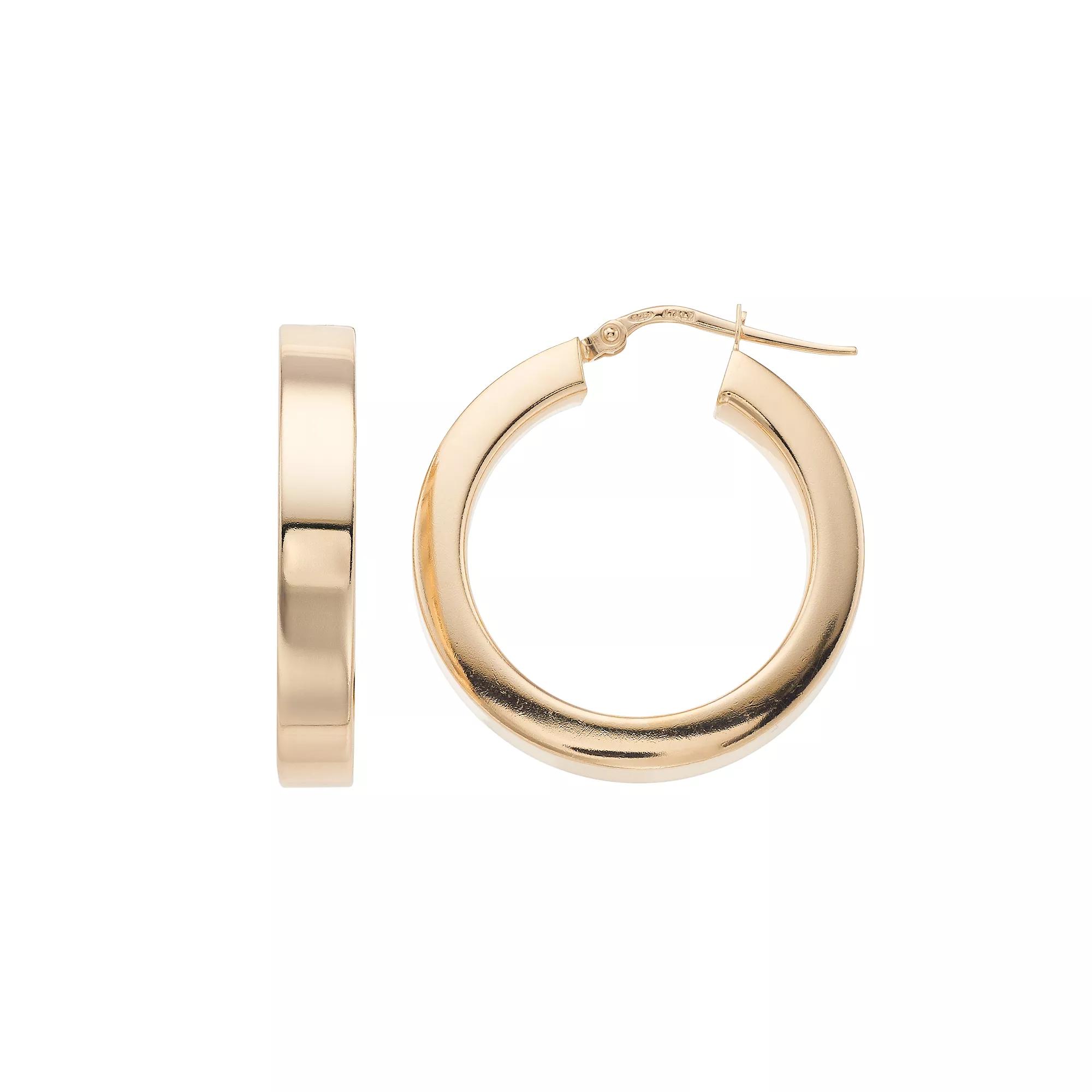 Sterling Silver Hollow Square Hoop Earrings, Women's, 14k Gold Over Product Image