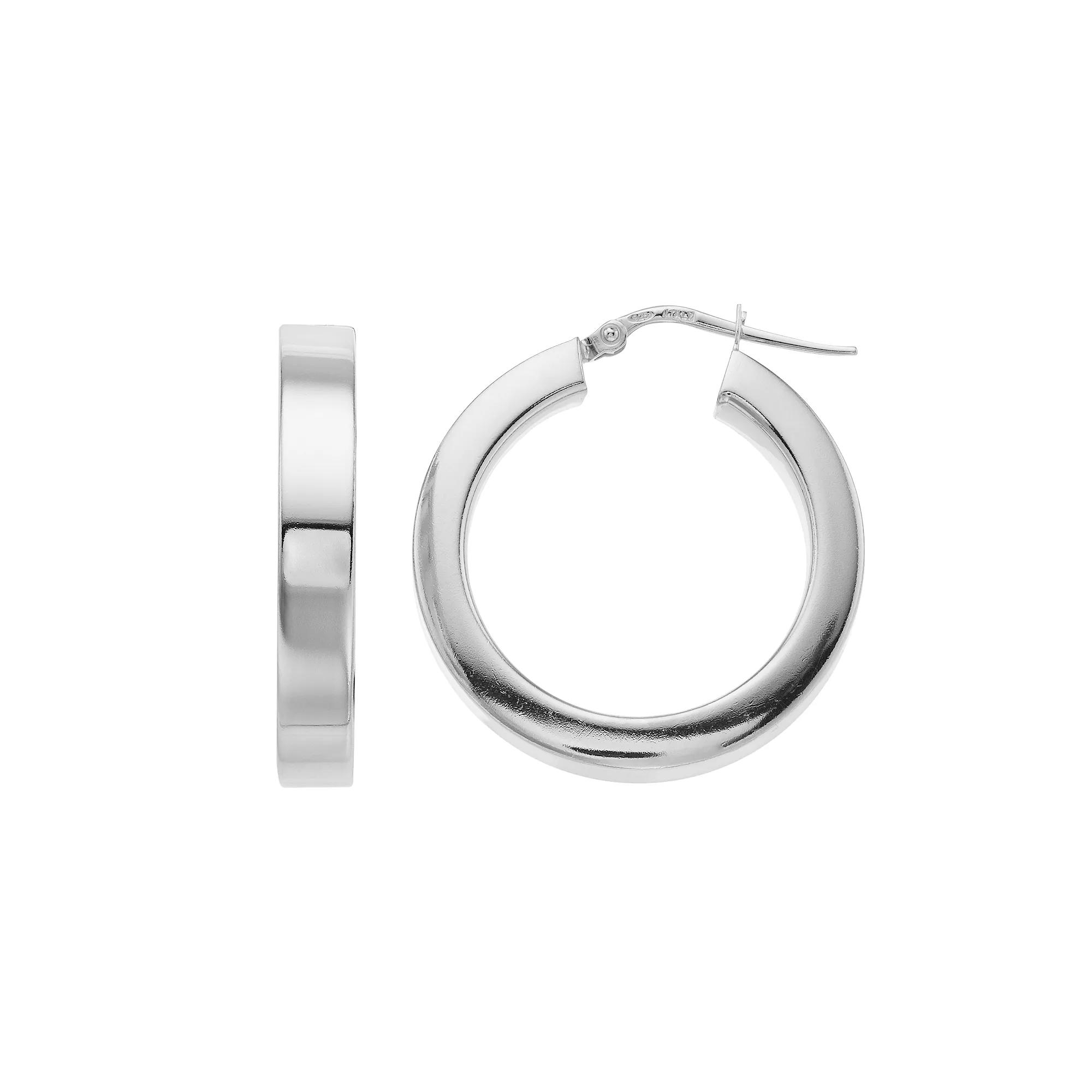 Sterling Silver Hollow Square Hoop Earrings, Women's, 14k Gold Over Product Image