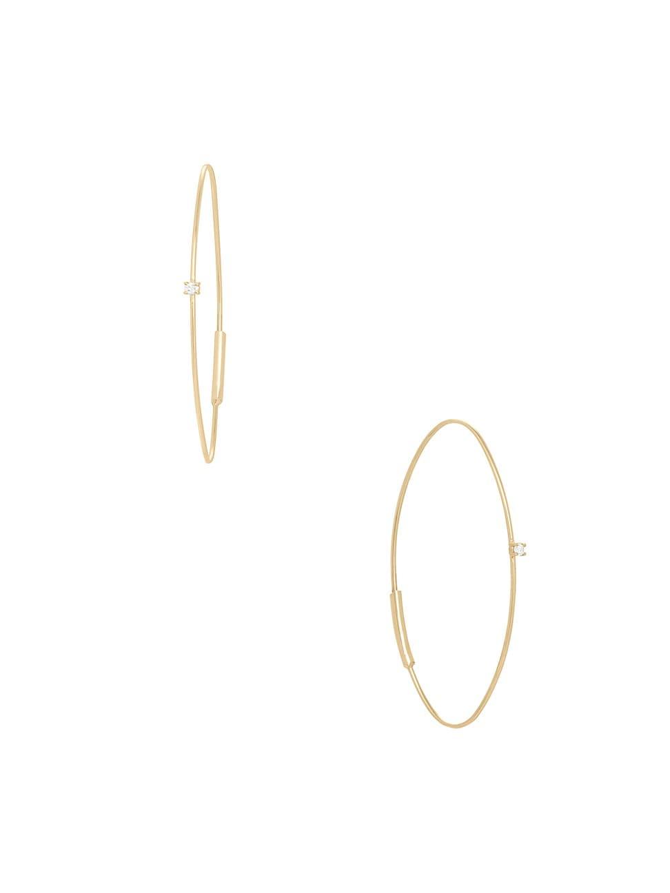 Womens 14K Yellow Gold & Diamond Small Wire Oval Magic Hoop Earrings Product Image