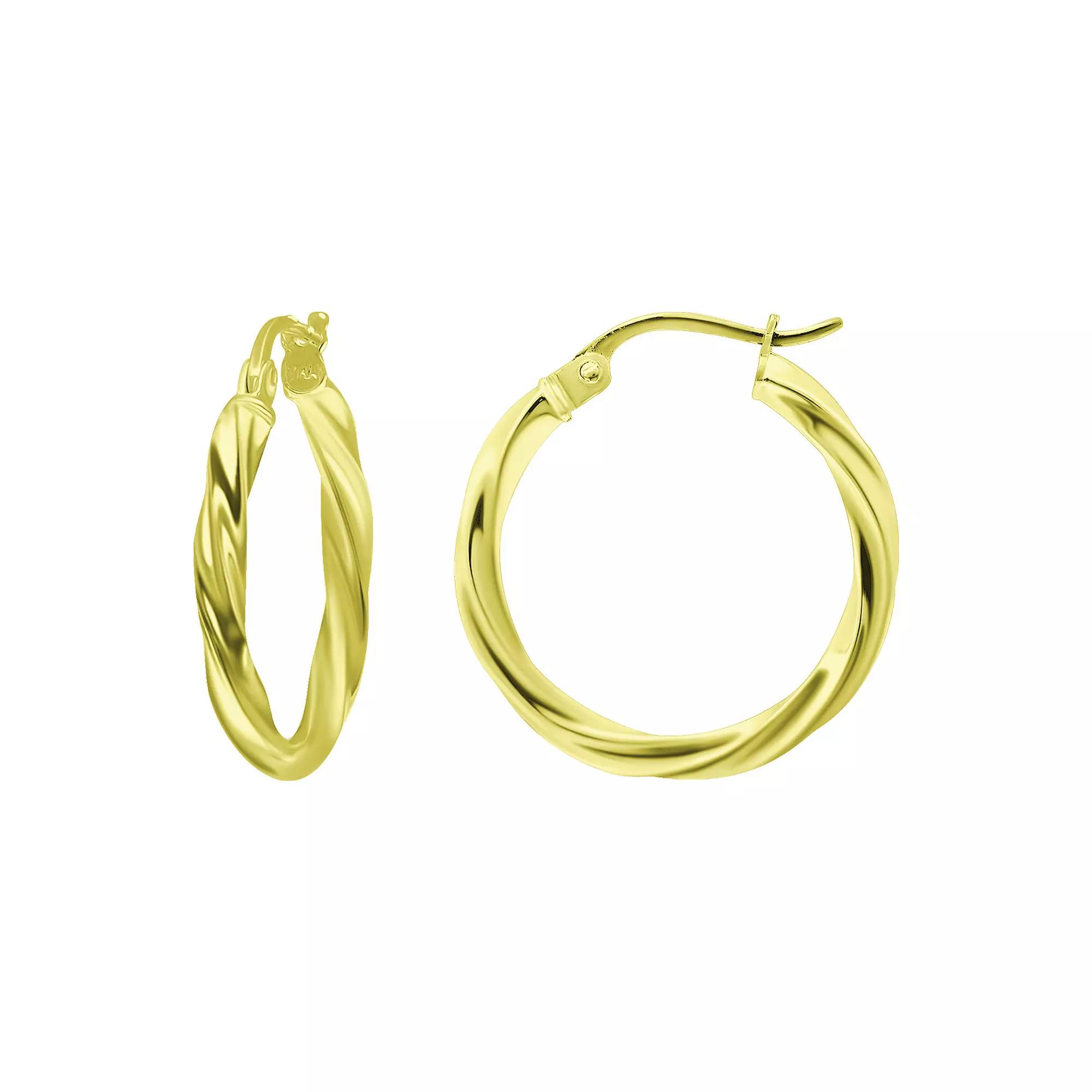 Aleure Precioso Sterling Silver Twist Hoop Earrings, Women's, Size: 15 mm, Gold Tone Product Image