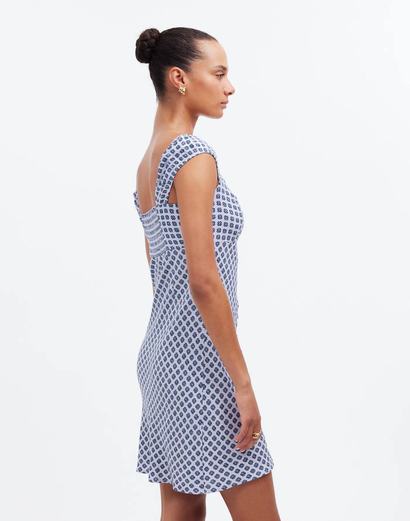 Cap-Sleeve Button-Front Mini Dress in Geometric Print Product Image