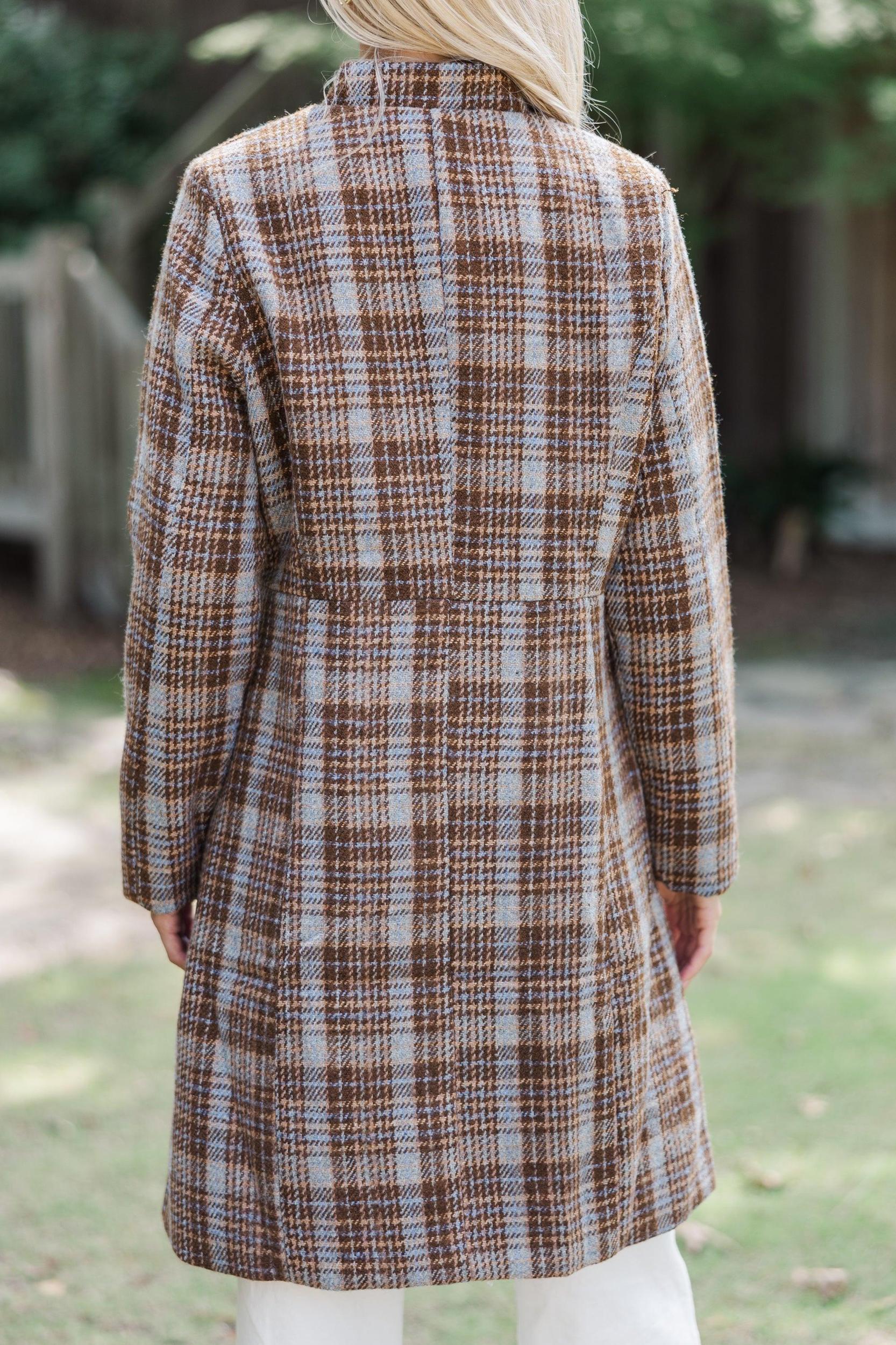 City Streets Brown Plaid Coat Female Product Image