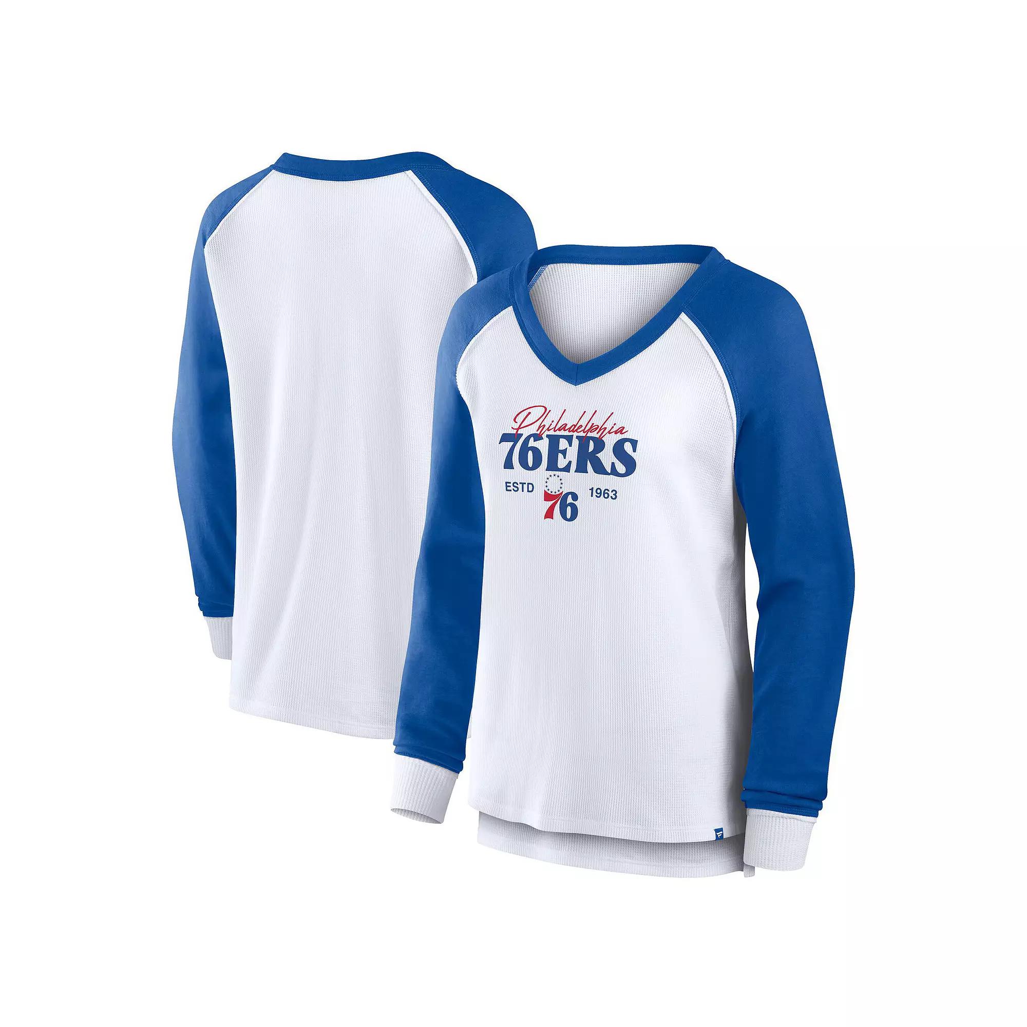 Women's Fanatics White Philadelphia 76ers Open Lane Waffle Long Sleeve V-Neck T-Shirt, Size: 3XL, 76r White Product Image