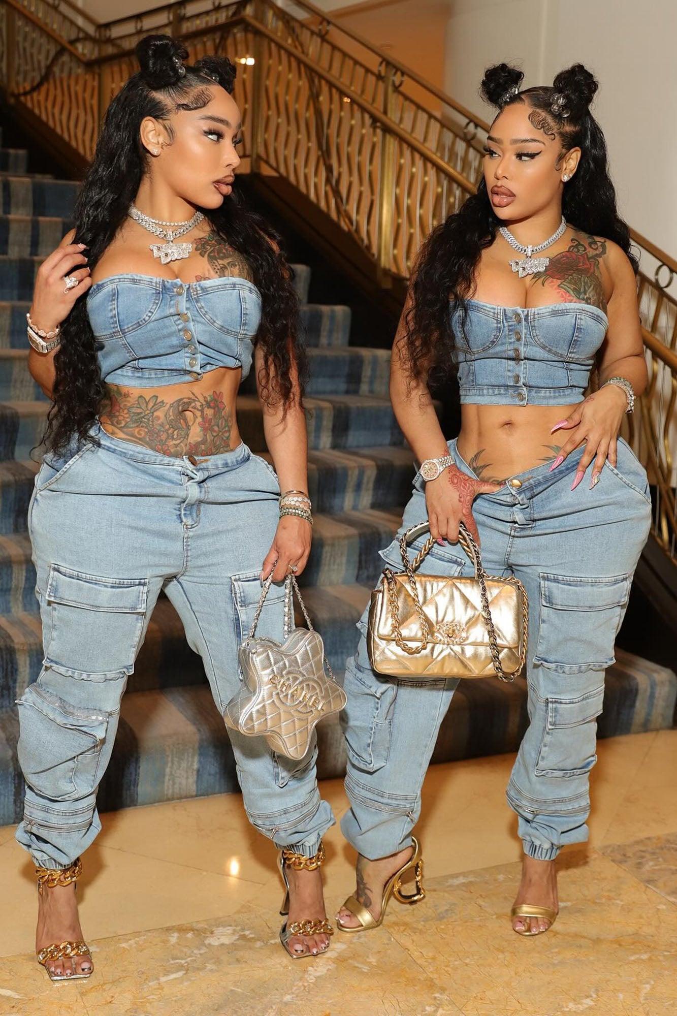 Hang With Me Denim Pant Set - Light Wash Product Image