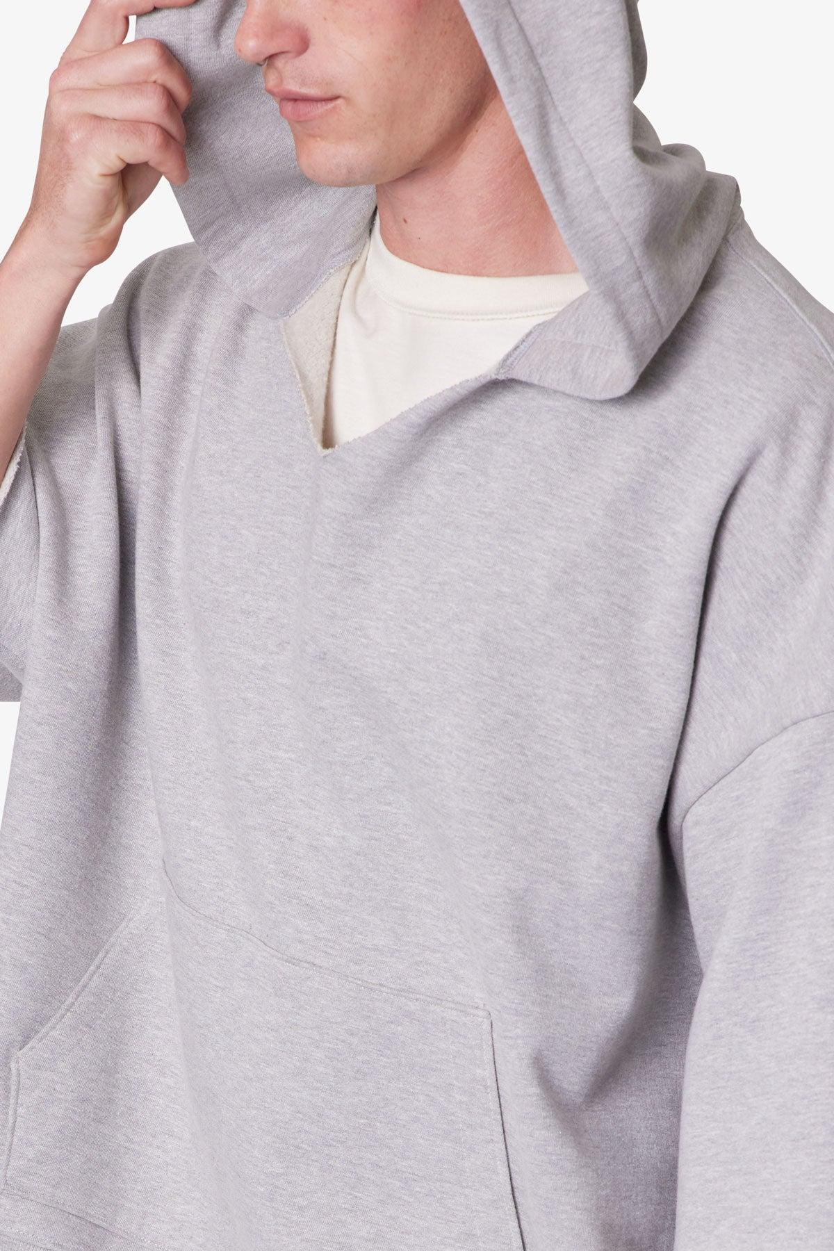 Hooded 3/4 Sleeve Rag Sweater - Grey Product Image