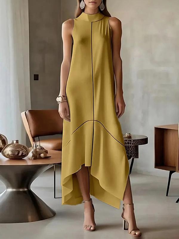 Sleeveless Split-Joint Split-Side High Neck Maxi Dresses Product Image