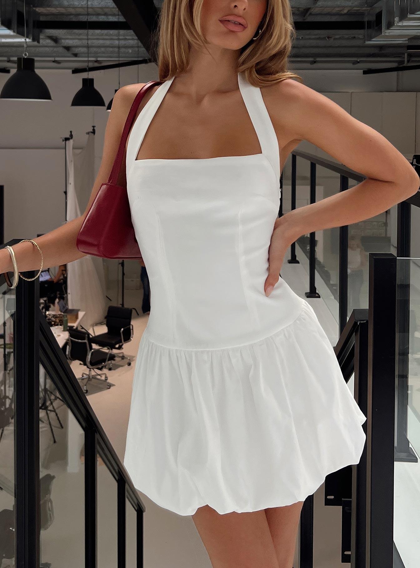 Gigli Bubble Hem Mini Dress White Product Image
